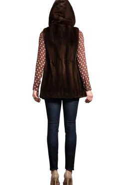 Hot American Hooded Vertical Mink Fur Vest Women Mink|Fur Vests
