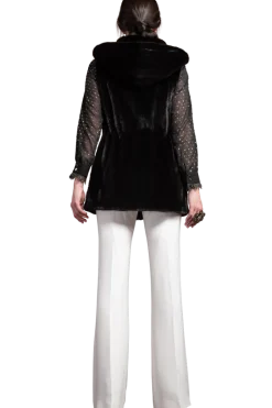 Hot American Hooded Vertical Mink Fur Vest Women Mink|Fur Vests