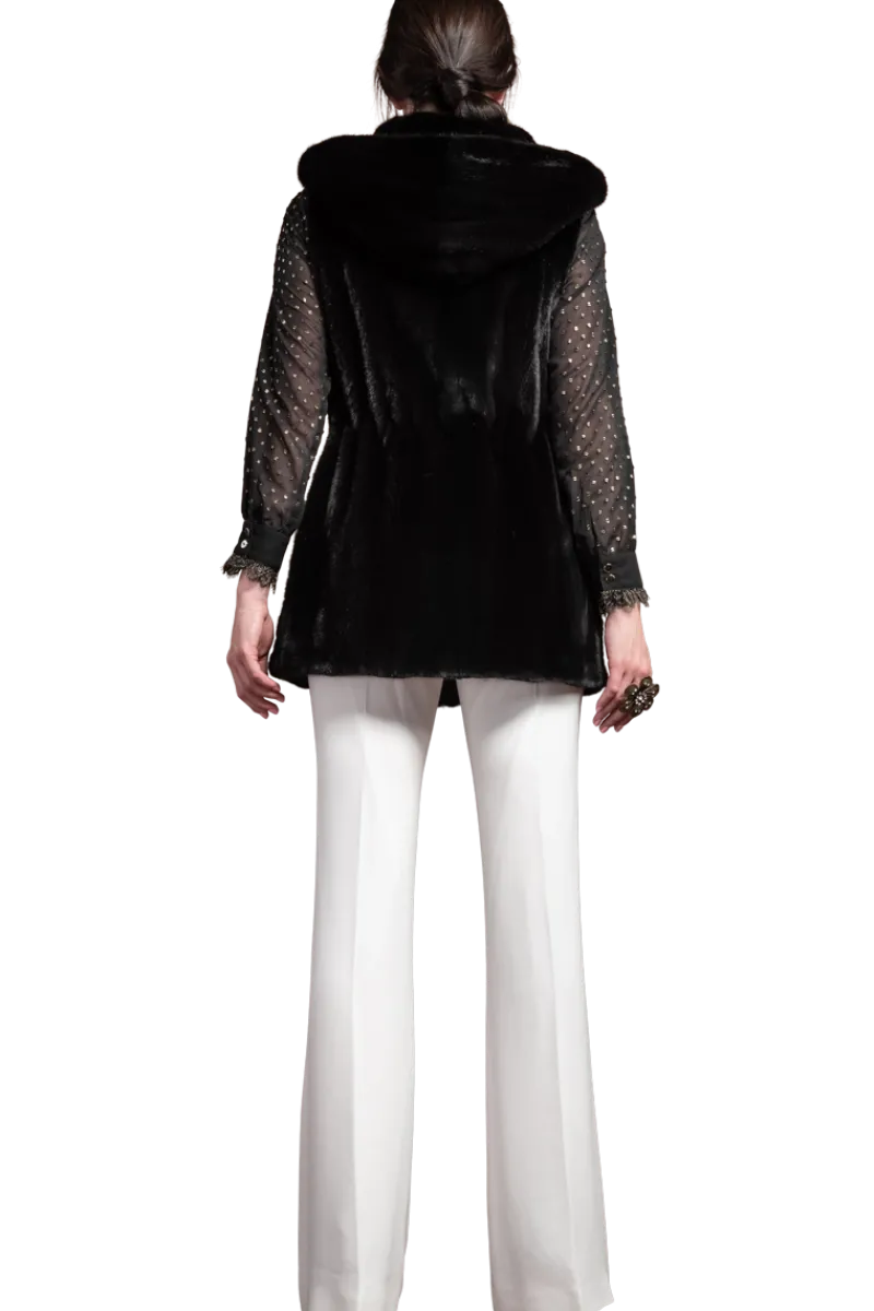 Hot American Hooded Vertical Mink Fur Vest Women Mink|Fur Vests