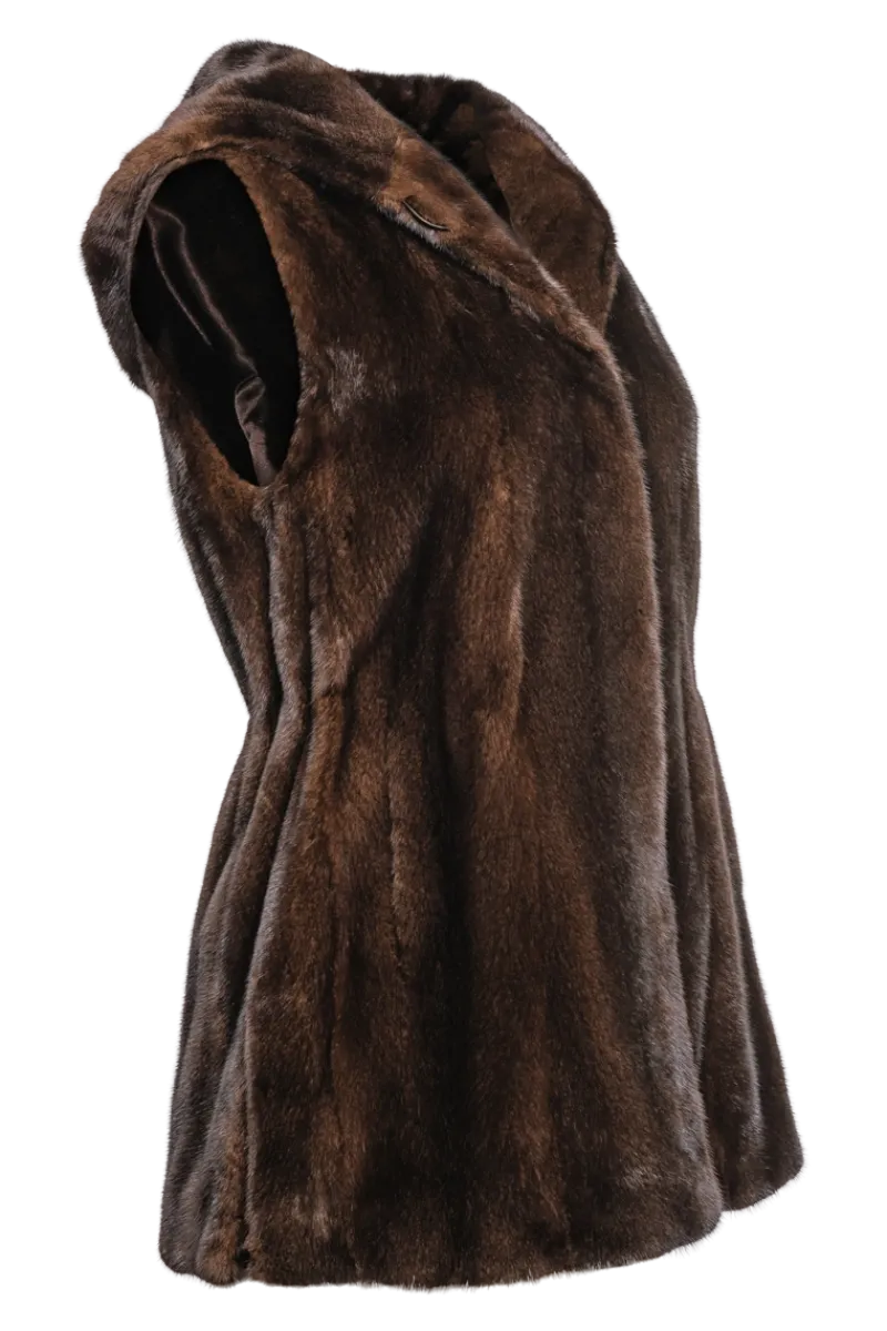 Hot American Hooded Vertical Mink Fur Vest Women Mink|Fur Vests