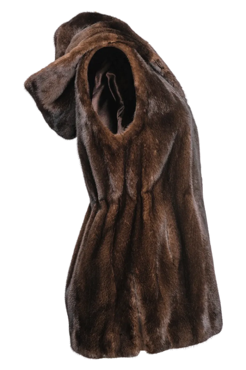 Hot American Hooded Vertical Mink Fur Vest Women Mink|Fur Vests
