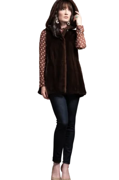 Hot American Hooded Vertical Mink Fur Vest Women Mink|Fur Vests