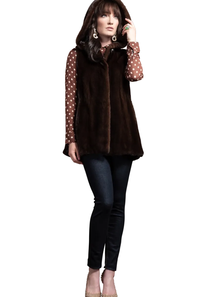 Hot American Hooded Vertical Mink Fur Vest Women Mink|Fur Vests
