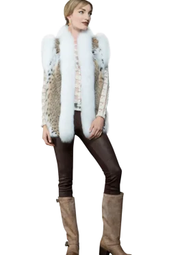 New American Lynx and Fox Fur Vest Women Lynx