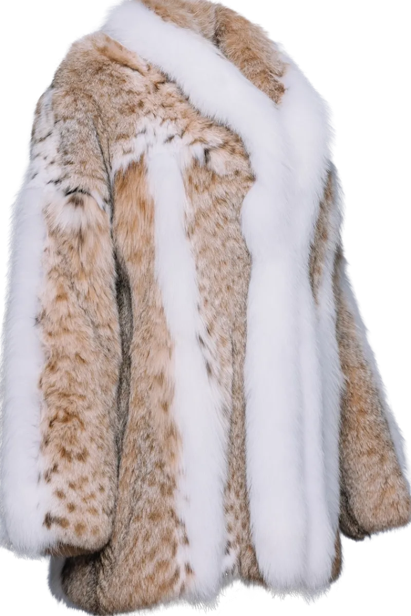 Hot American Lynx Fur Jacket - White Fox Fur Trim Women Lynx|Fur Jackets