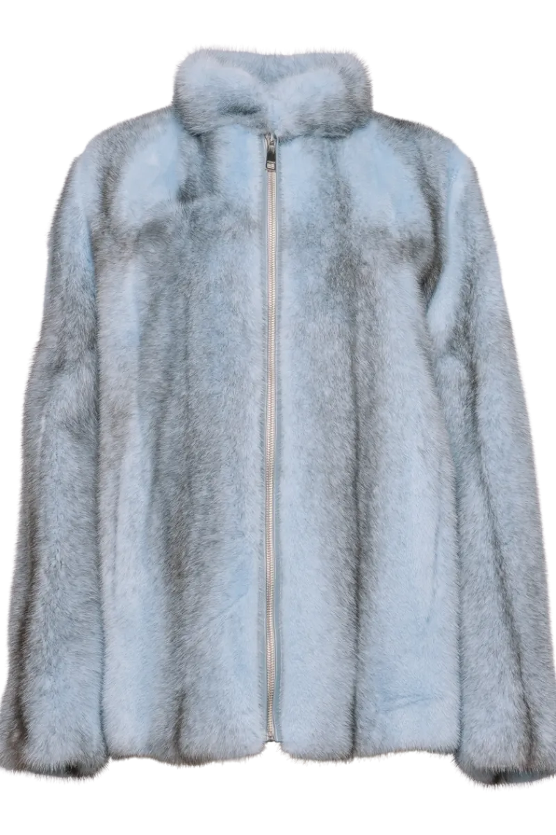 Baby Pink | Blue Silver Cross Mink Fur Jacket Women Mink|Fur Jackets