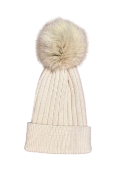 Sale Bella Knit Hat with Detachable Dyed to Match Fox Fur Pom Women Hats|Fox