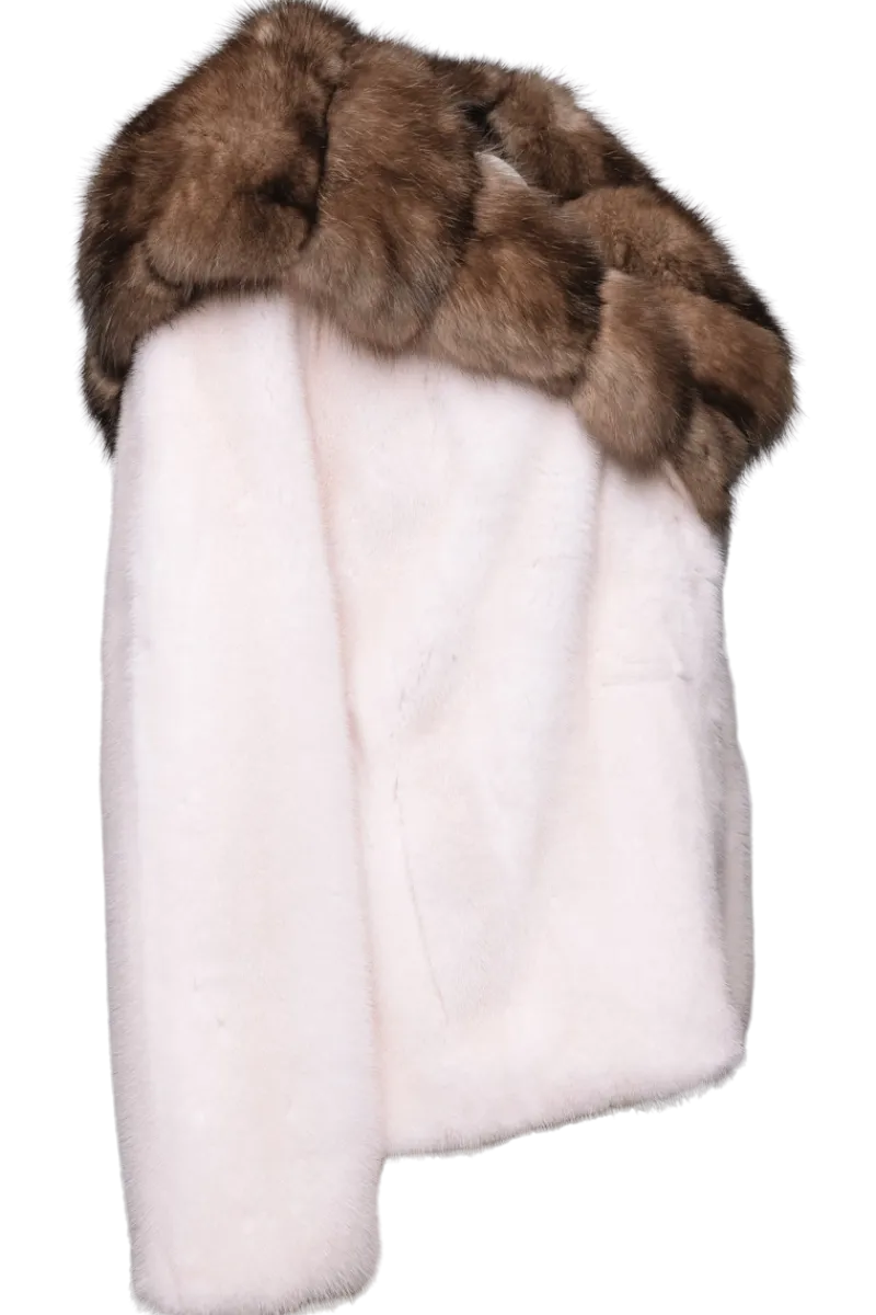 Belted Mink Fur Jacket - Tortora Sable Fur Hood Women Mink|Fur Jackets