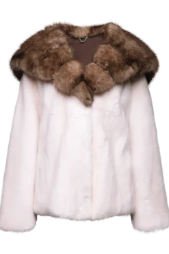 Belted Mink Fur Jacket - Tortora Sable Fur Hood Women Mink|Fur Jackets