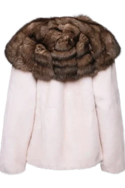 Belted Mink Fur Jacket - Tortora Sable Fur Hood Women Mink|Fur Jackets