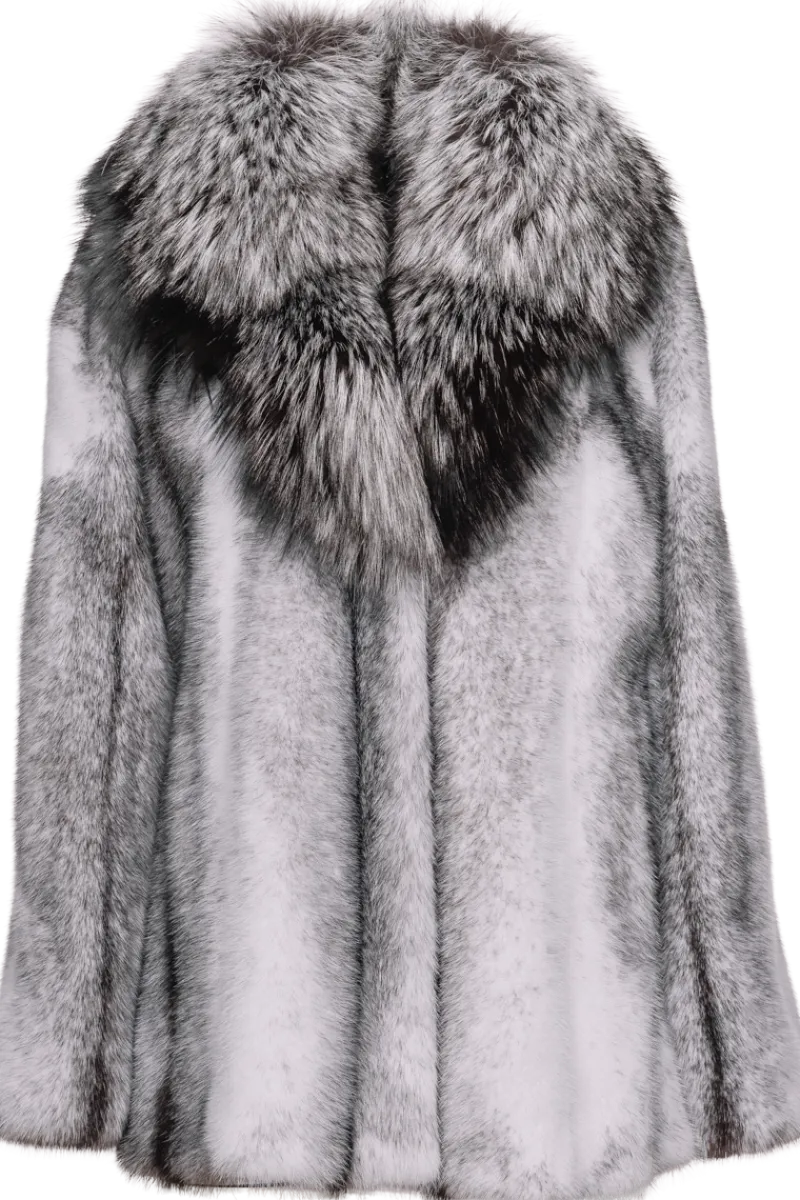 Online Mink Fur Jacket - Silver Fox Shawl Collar Women Fur Jackets