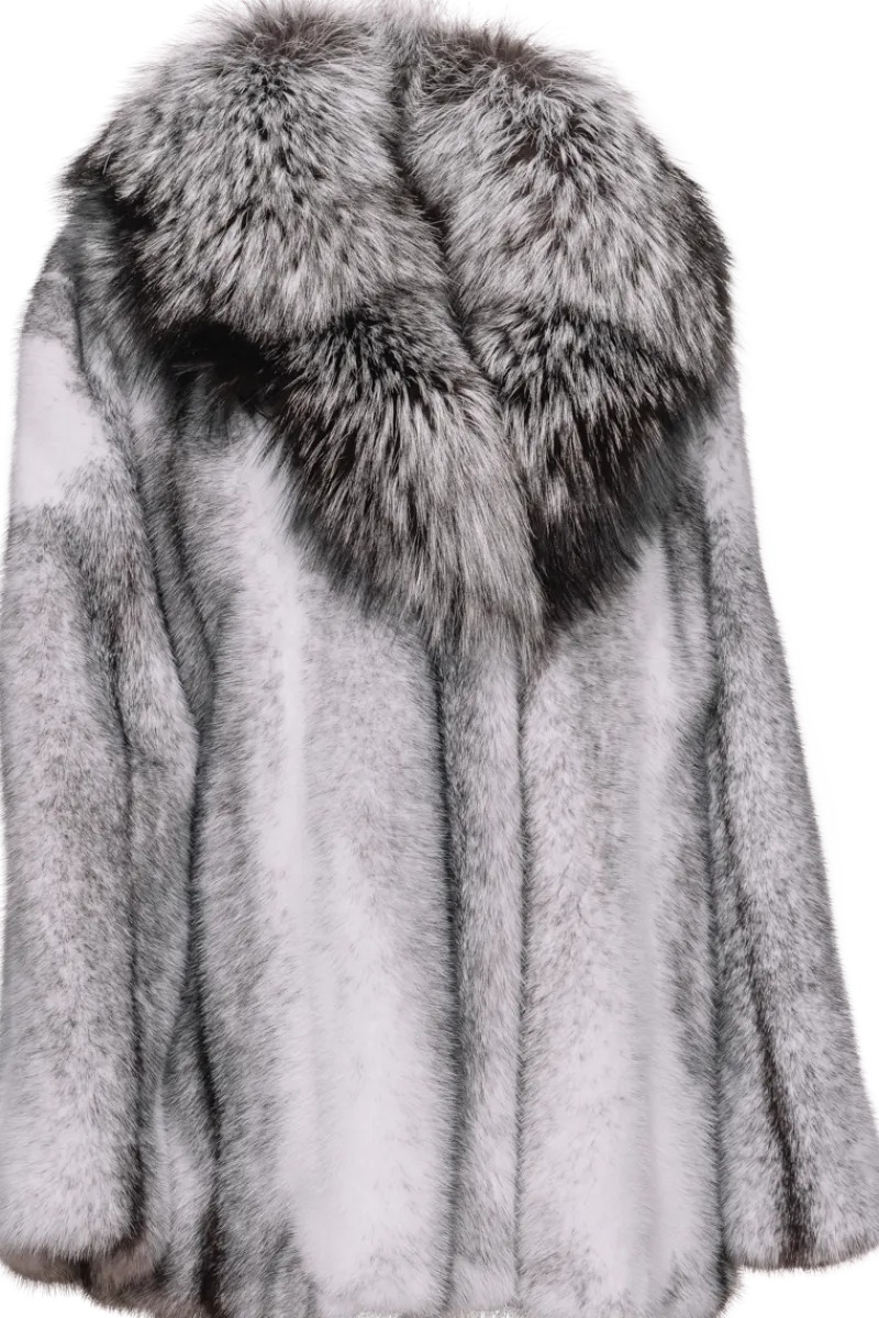 Online Mink Fur Jacket - Silver Fox Shawl Collar Women Fur Jackets