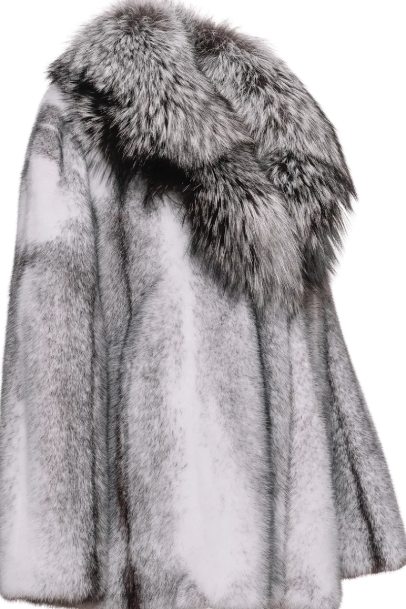 Online Mink Fur Jacket - Silver Fox Shawl Collar Women Fur Jackets