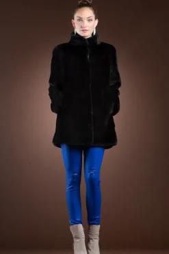 Sale Black Plucked Mink Fur Jacket Women Fur Jackets