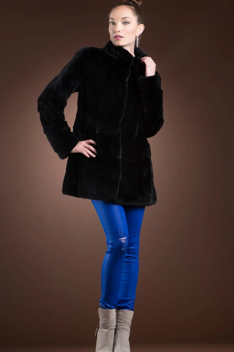Sale Black Plucked Mink Fur Jacket Women Fur Jackets