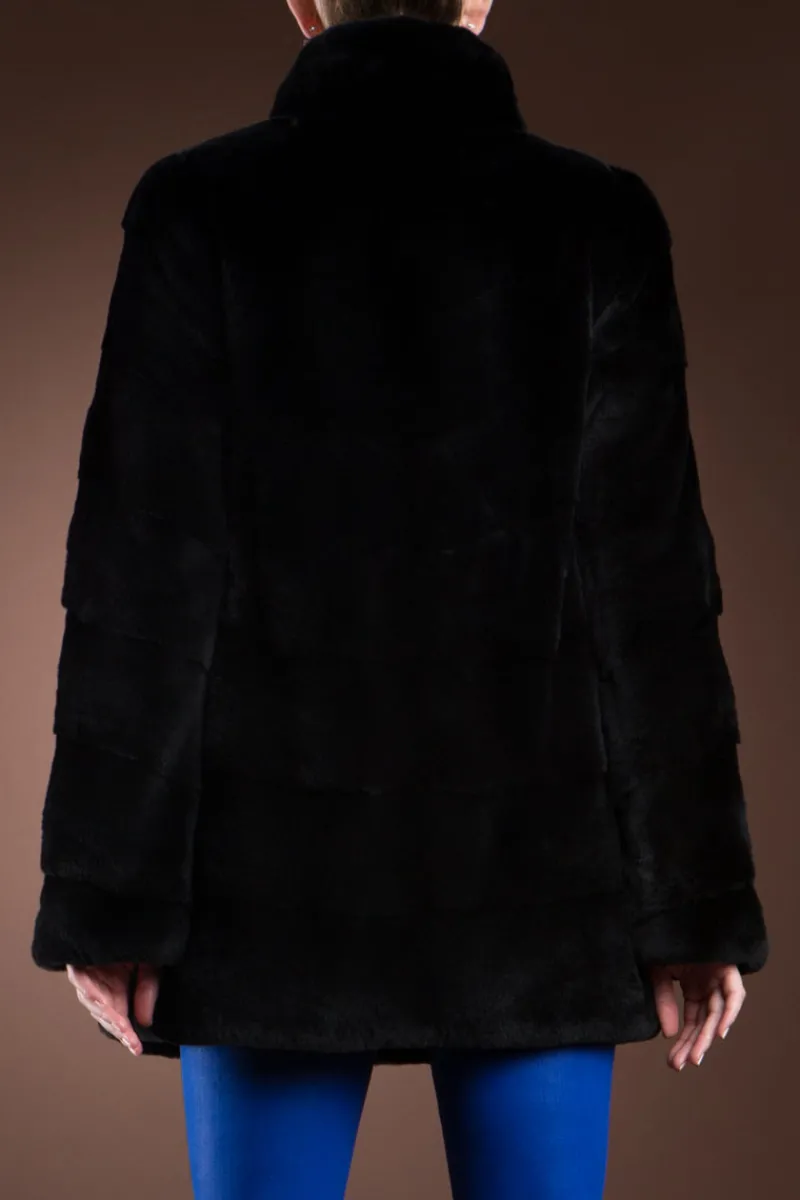 Sale Black Plucked Mink Fur Jacket Women Fur Jackets