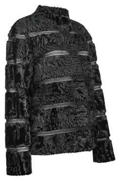 Clearance Reversible Horizontal Swakara Fur Jacket - Netting Detail Women Fur Jackets