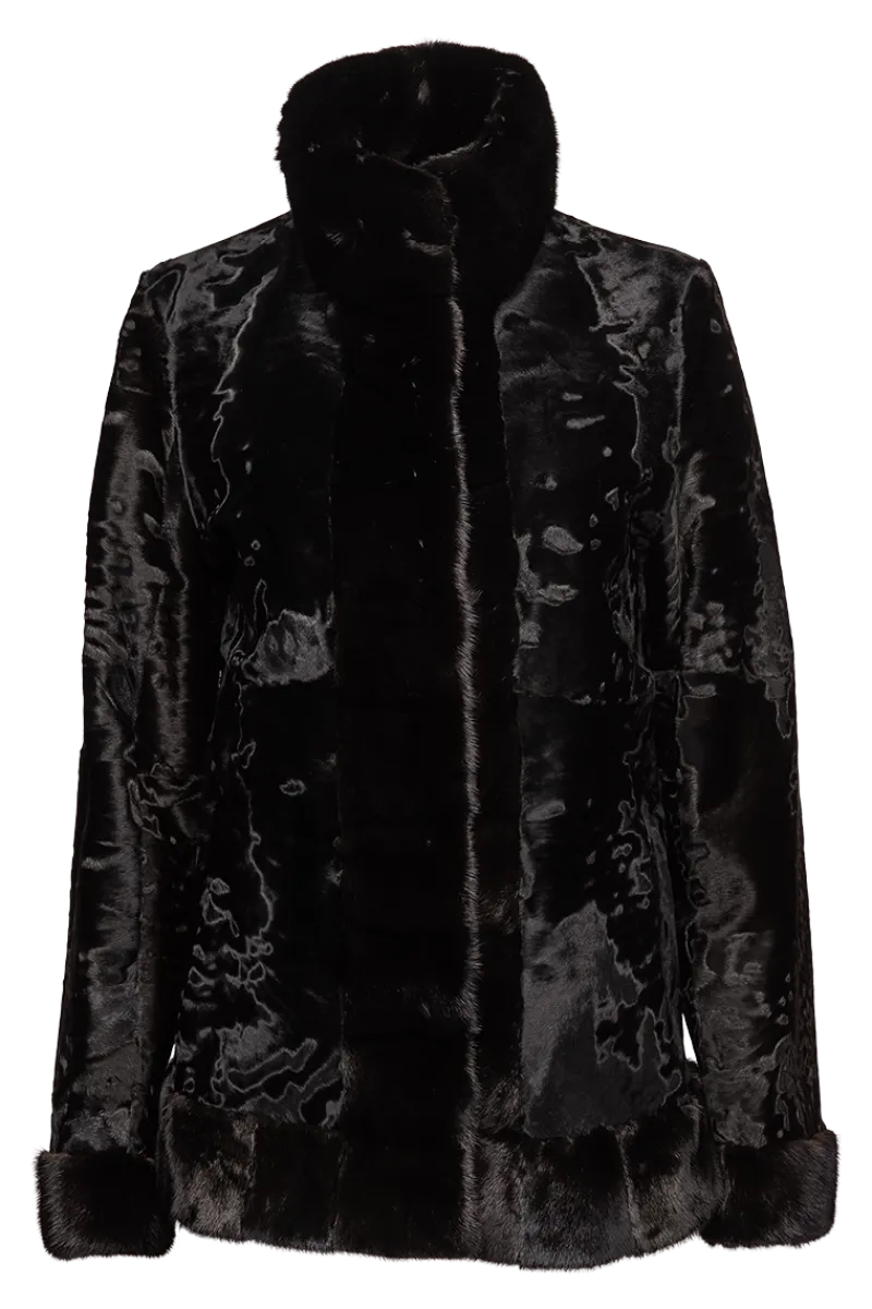 New Russian Broadtail Fur Jacket - Star Mink Fur Details Women Lamb|Fur Jackets