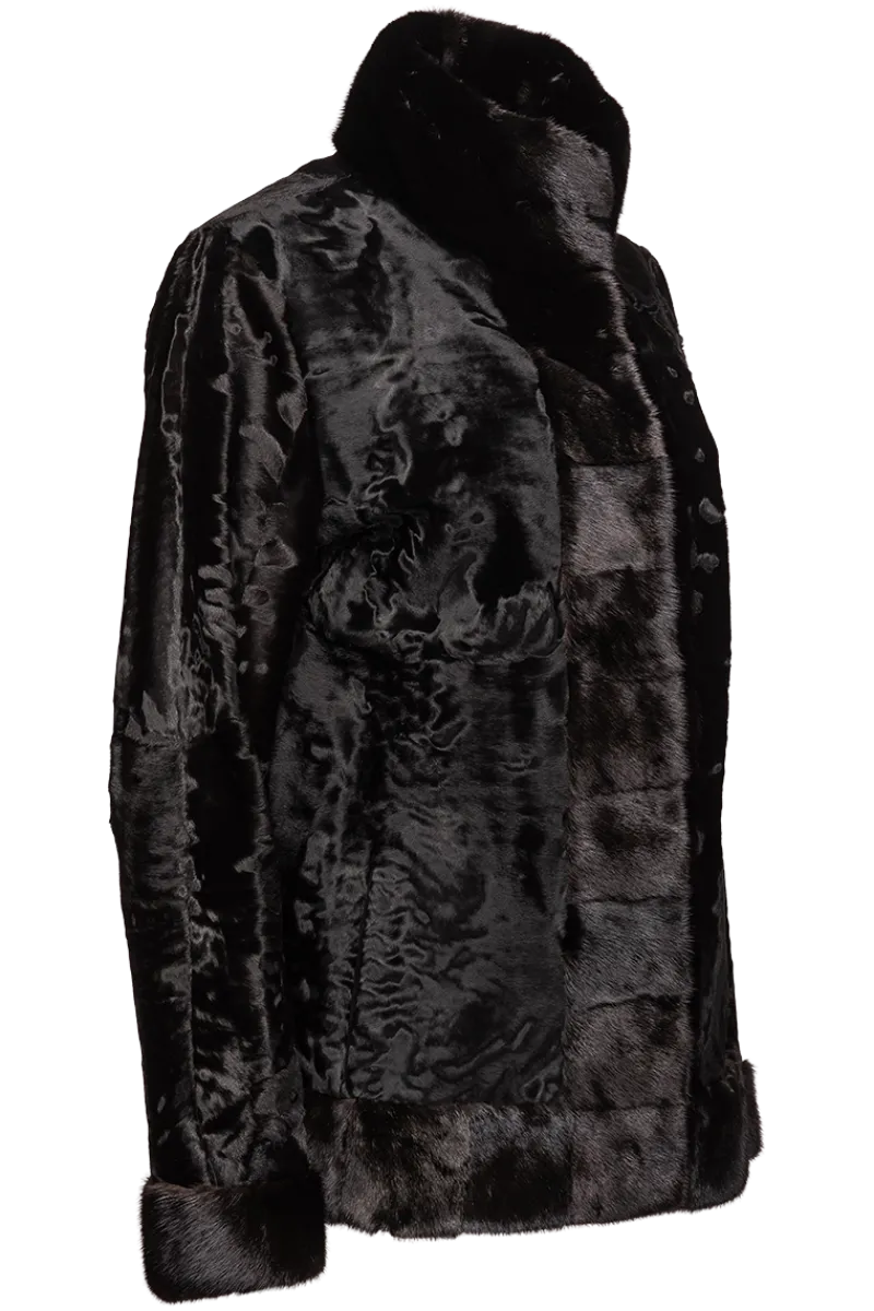 New Russian Broadtail Fur Jacket - Star Mink Fur Details Women Lamb|Fur Jackets