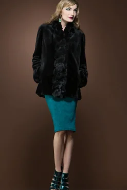 Hot Black Sheared Mink and Chinchilla Fur Jacket Women Fur Jackets