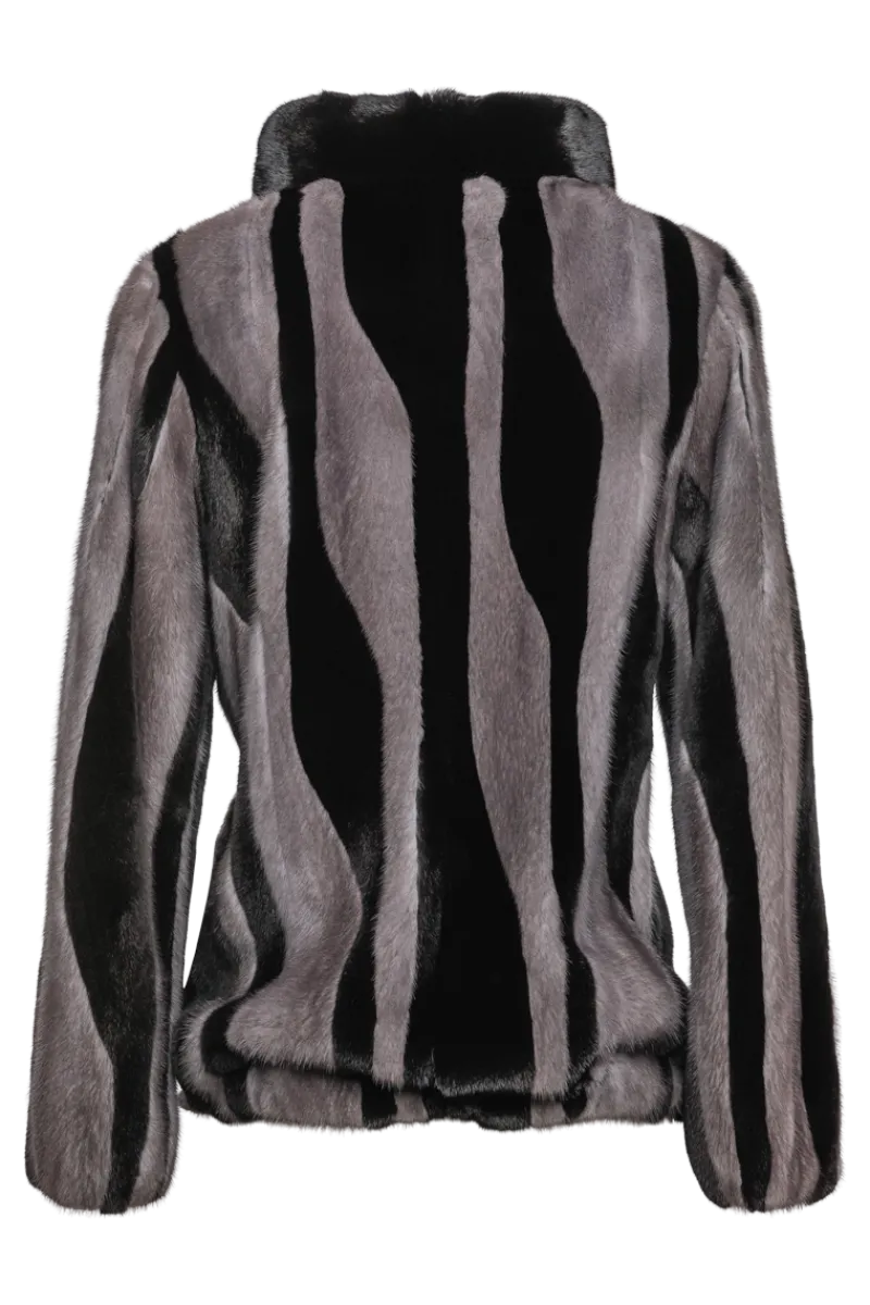 Best Black Star & Blue Iris Patterned Zip-Up Mink Fur Jacket Women Mink|Fur Jackets