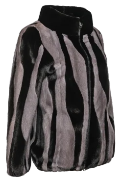 Best Black Star & Blue Iris Patterned Zip-Up Mink Fur Jacket Women Mink|Fur Jackets