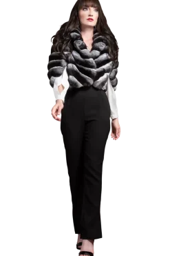 Clearance Black Velvet Diagonal Chinchilla Fur Cape Women Bridal Evening Fur|Chinchilla