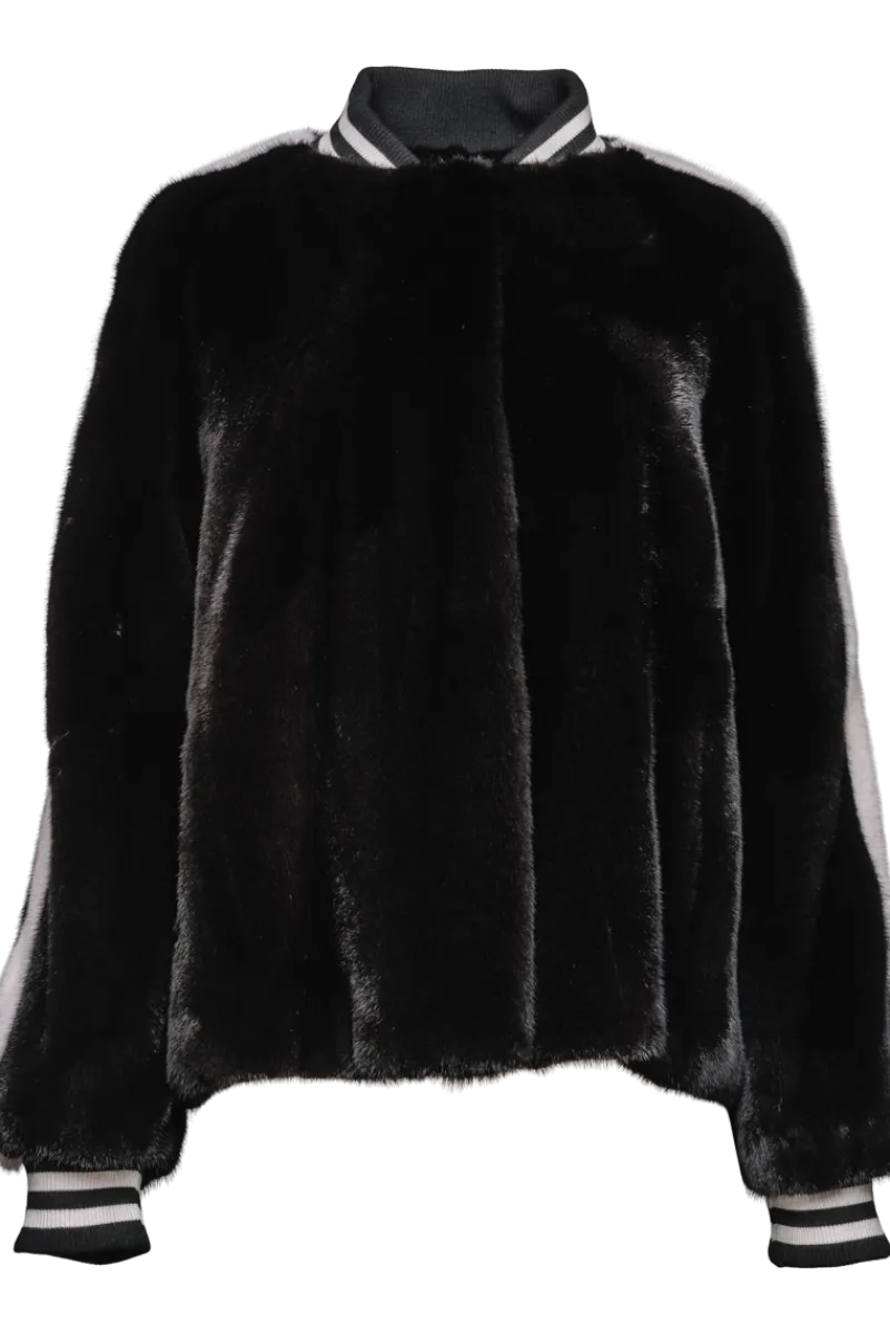 Best Baseball Mink Fur Jacket - Knit Cuffs Women Fur Jackets