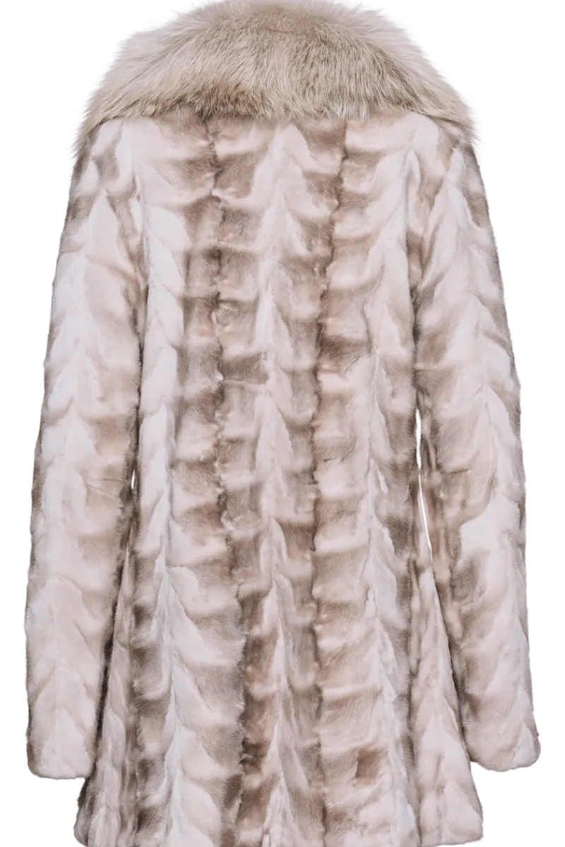 Online Sheared Mink Sections Fur Jacket - Fox Collar Women Fur Jackets|Mink