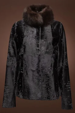 Broadtail Fur Jacket - Russian Sable Fur Collar Women Fur Jackets