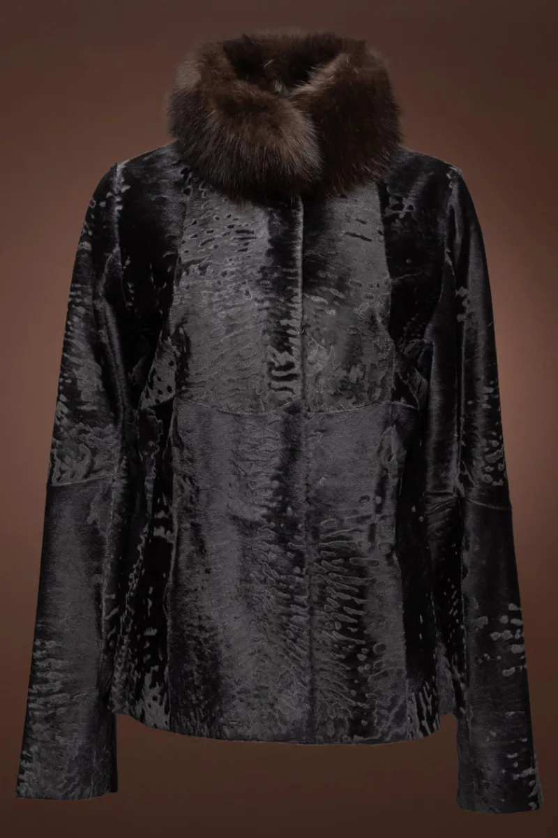 Broadtail Fur Jacket - Russian Sable Fur Collar Women Fur Jackets