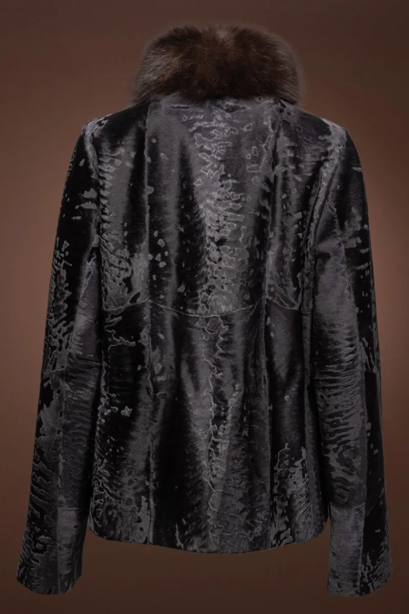 Broadtail Fur Jacket - Russian Sable Fur Collar Women Fur Jackets