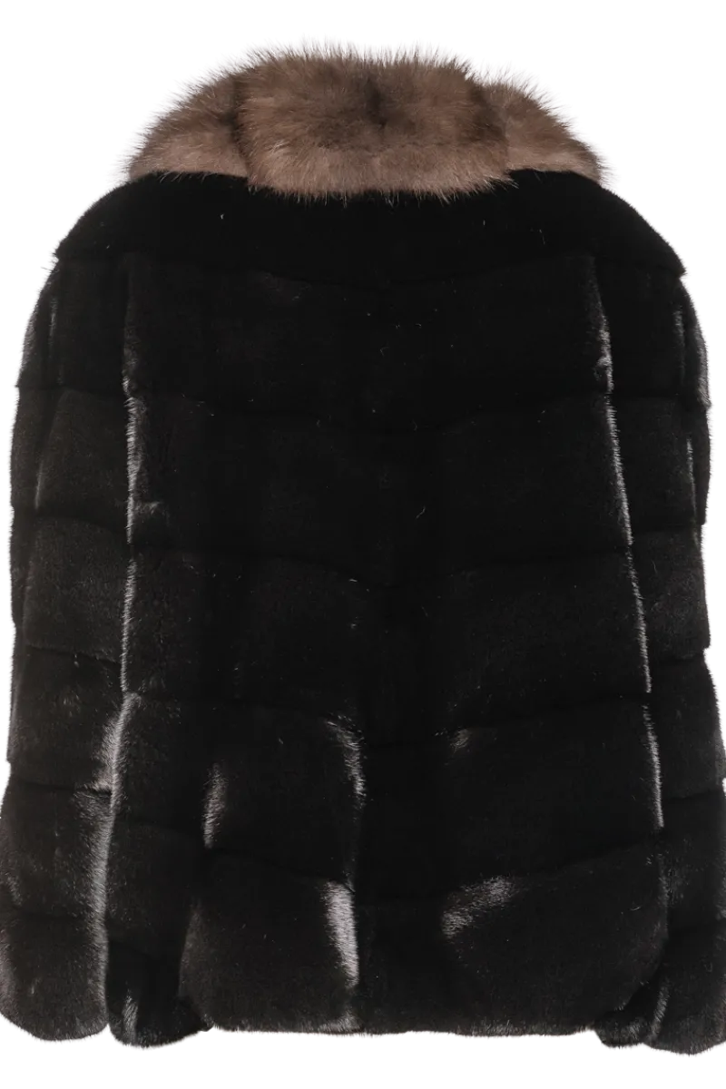 New Chevron Blackglama Mink Fur Jacket - Stone Marten Trim Women Fur Jackets