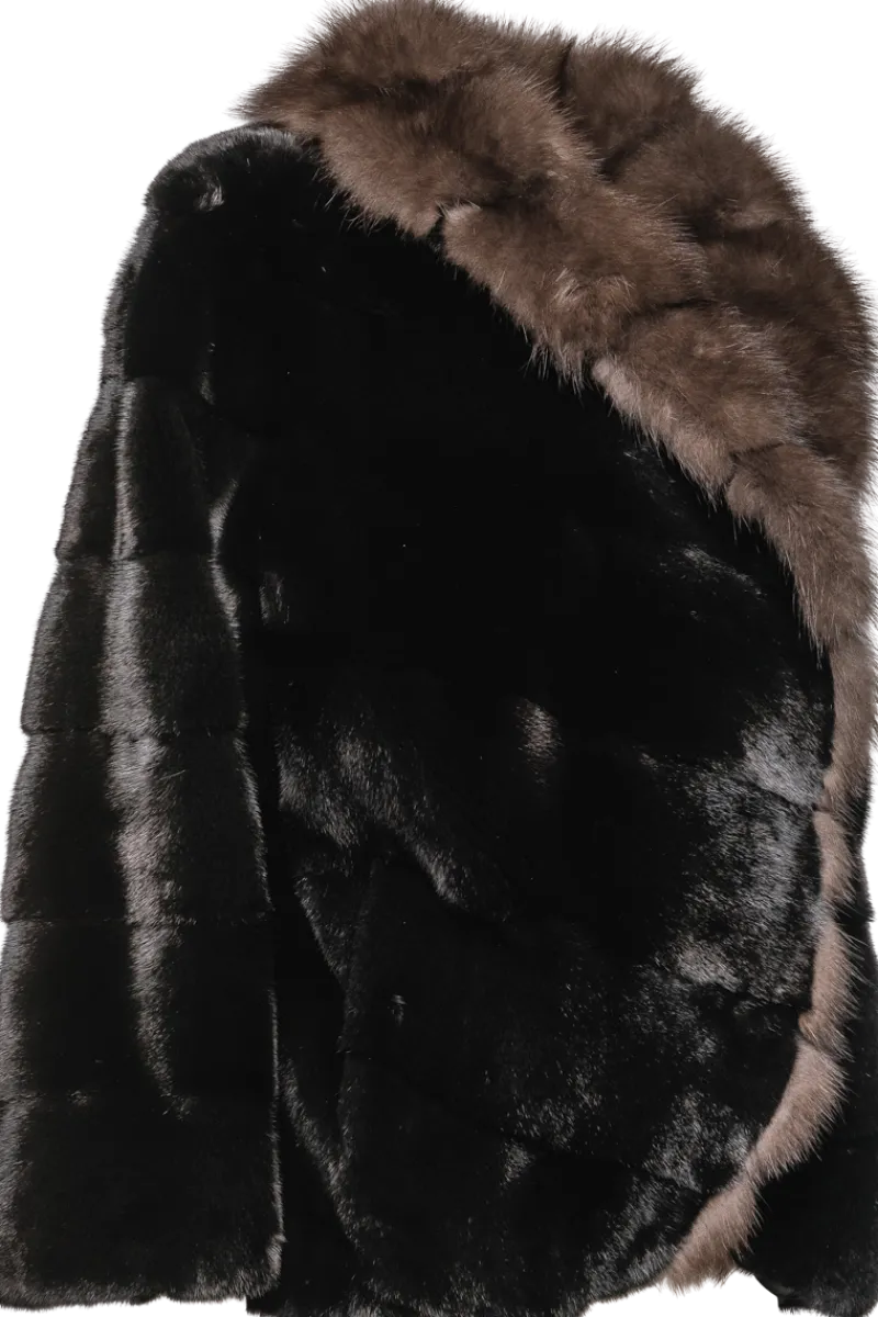 New Chevron Blackglama Mink Fur Jacket - Stone Marten Trim Women Fur Jackets