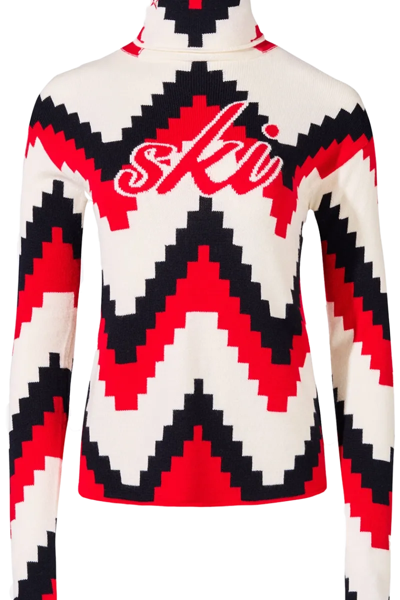 Clearance Chevron Merino Wool Turtleneck Sweater Women Ski Layers