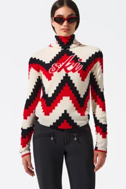 Clearance Chevron Merino Wool Turtleneck Sweater Women Ski Layers