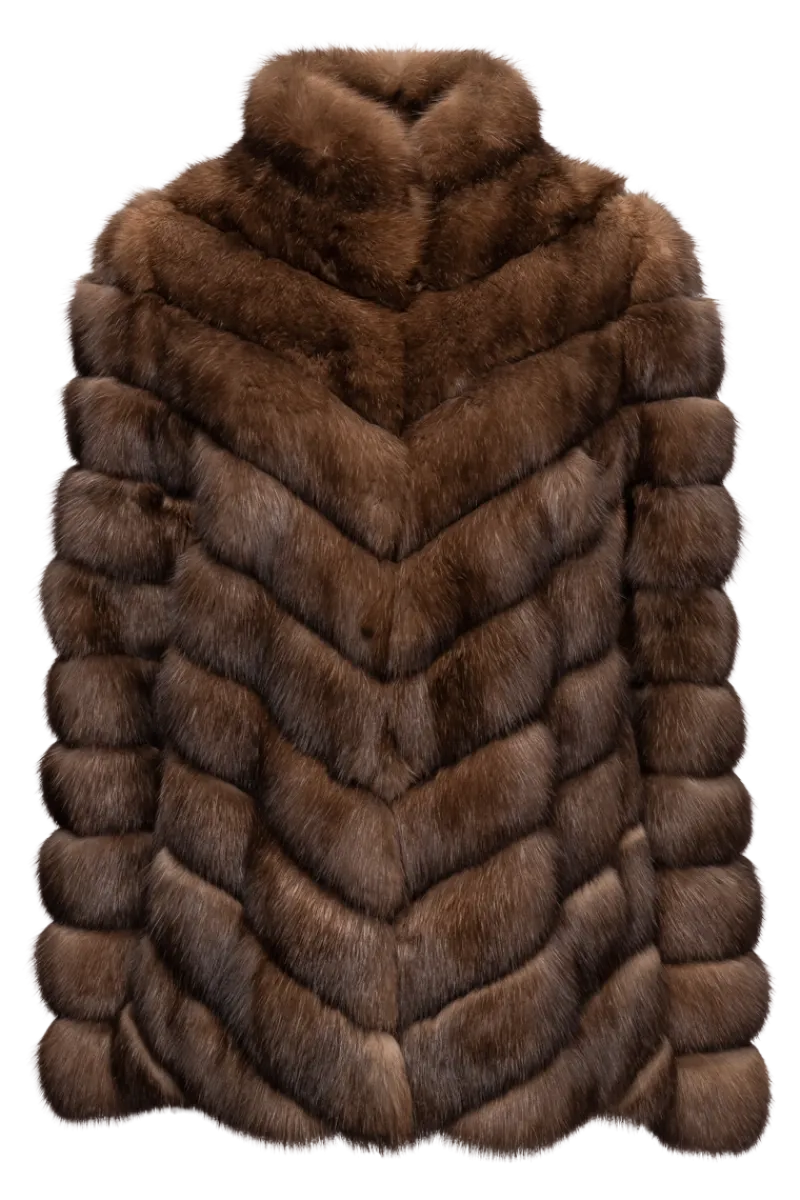 Outlet Chevron Natural Russian Sable Fur Jacket Women Fur Jackets