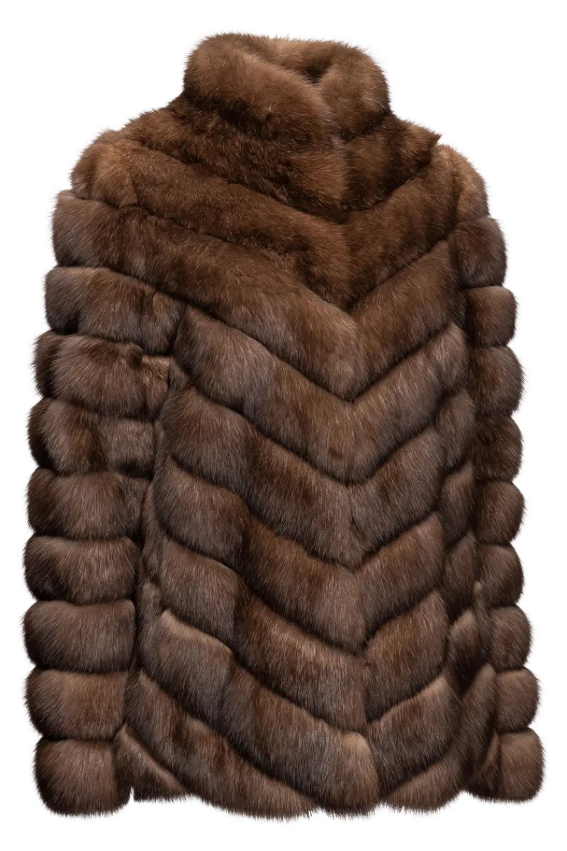 Outlet Chevron Natural Russian Sable Fur Jacket Women Fur Jackets
