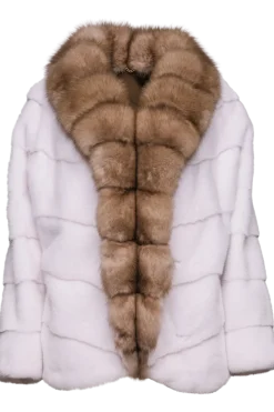 Online Chevron Snow White Mink Fur Jacket - Stone Marten Trim Women Mink|Fur Jackets