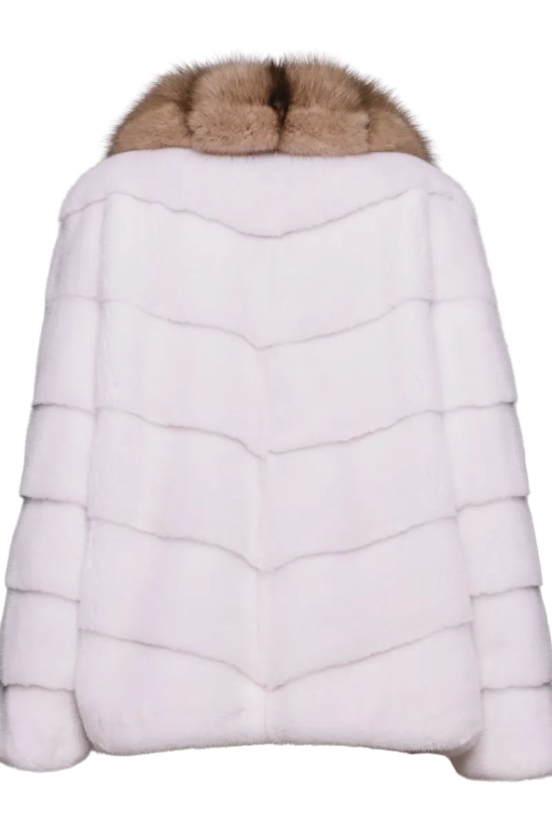 Online Chevron Snow White Mink Fur Jacket - Stone Marten Trim Women Mink|Fur Jackets