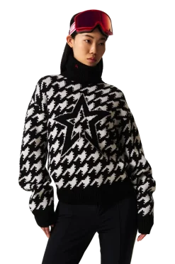 Outlet Chunky Houndstooth Merino Wool Sweater Women Après Ski
