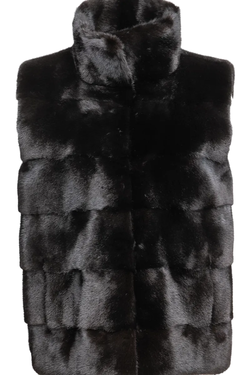 Sale Classic Horizontal Mink Fur Vest - Stand Collar Women Mink