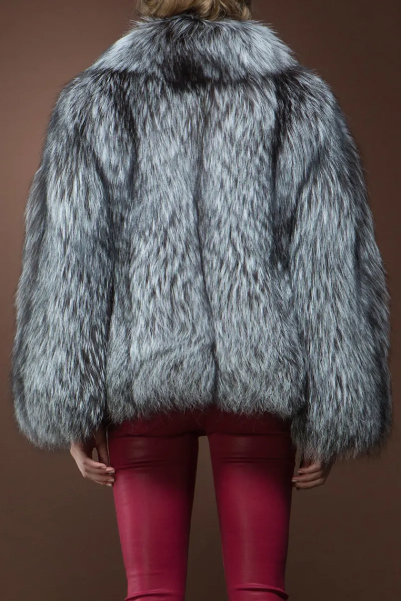 Clearance Classic Silver Fox Fur Jacket Women Fur Jackets