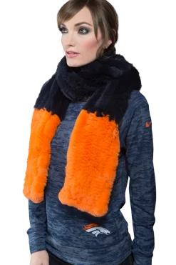 Clearance Colorblock Bronco Navy and Neon Orange Fur Scarf Women Scarves|Rex Rabbit