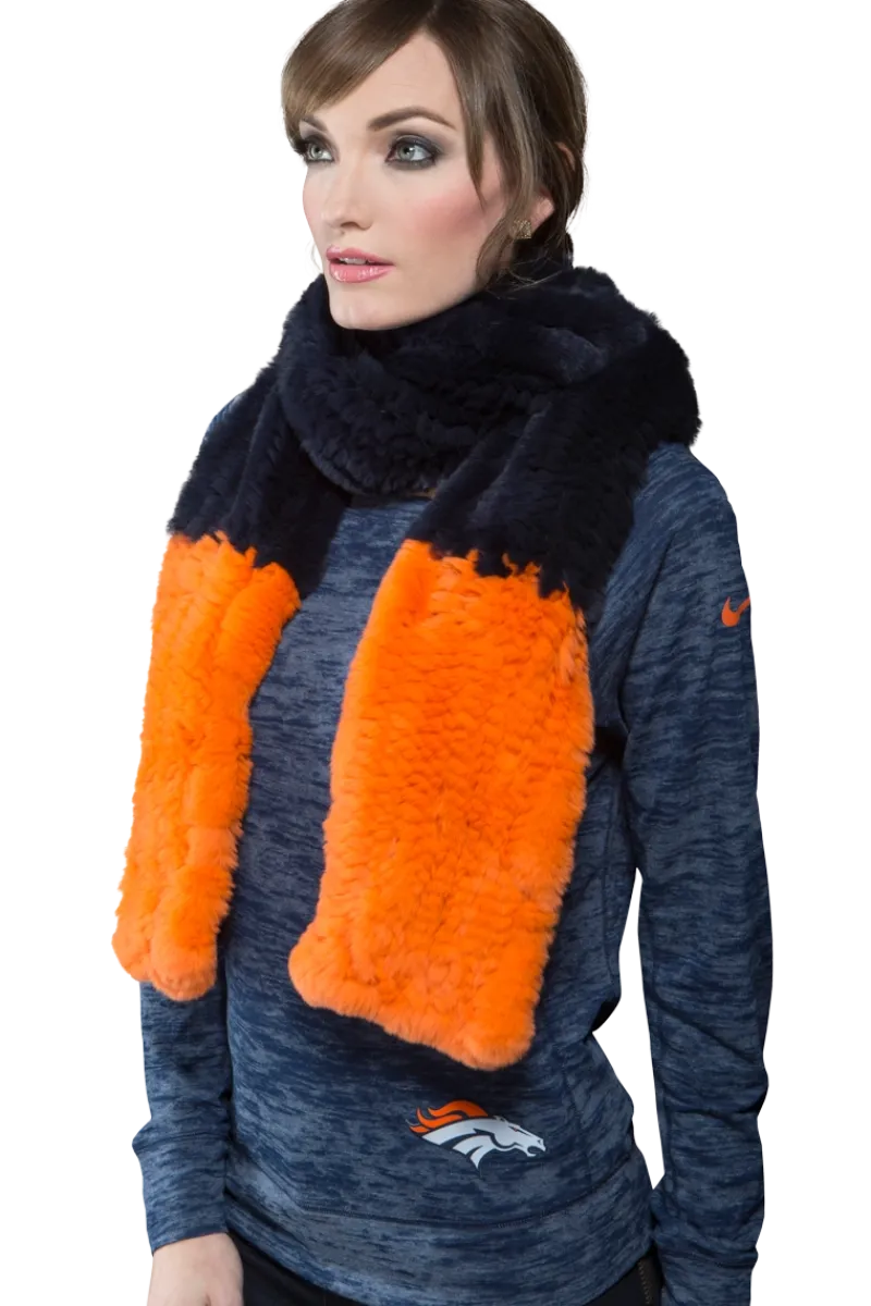 Clearance Colorblock Bronco Navy and Neon Orange Fur Scarf Women Scarves|Rex Rabbit
