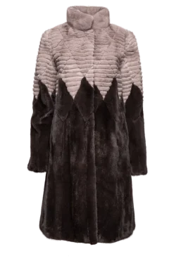 Outlet Diamond Pattern Silver Blue & Mushroom Mink Fur Coat Women Mink|Fur Coats