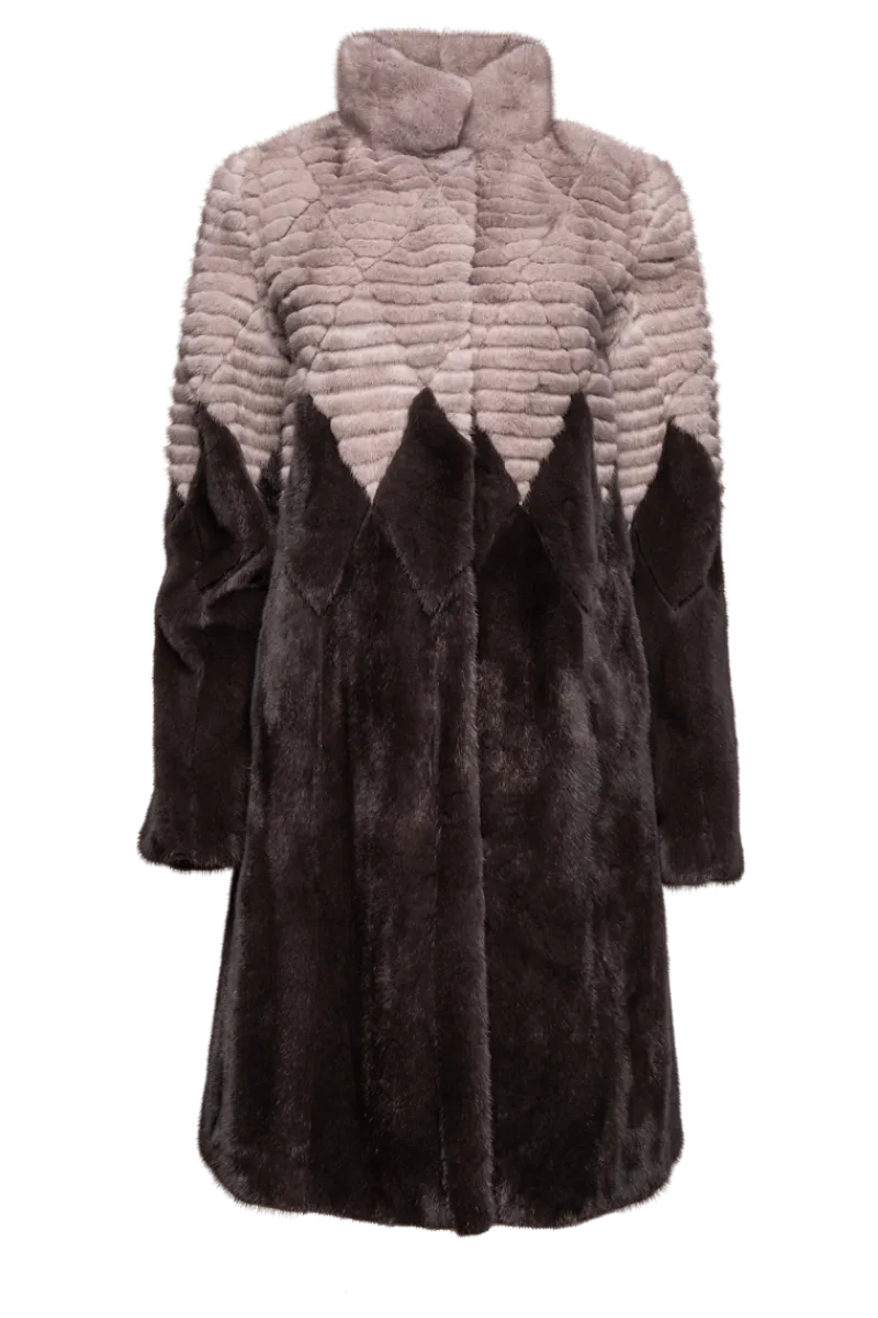 Outlet Diamond Pattern Silver Blue & Mushroom Mink Fur Coat Women Mink|Fur Coats