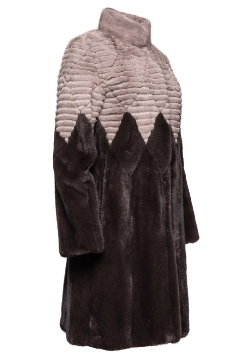 Outlet Diamond Pattern Silver Blue & Mushroom Mink Fur Coat Women Mink|Fur Coats