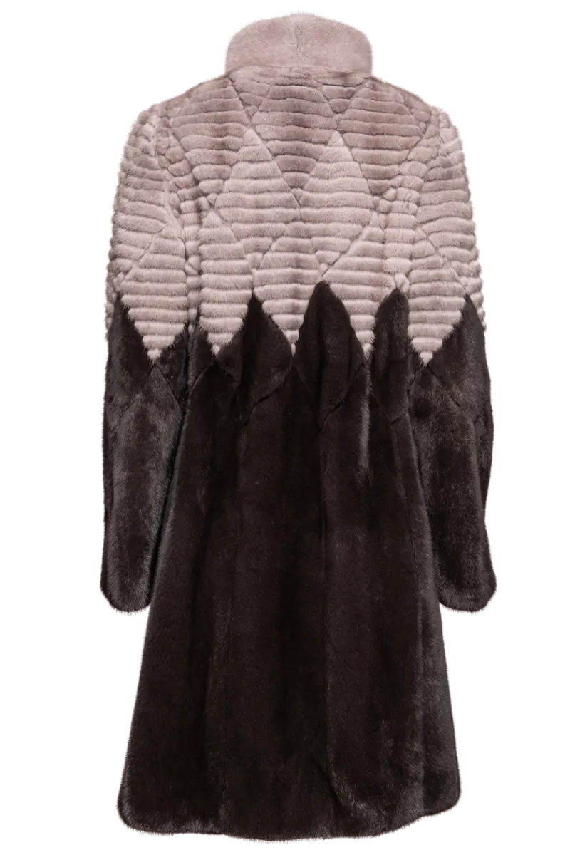 Outlet Diamond Pattern Silver Blue & Mushroom Mink Fur Coat Women Mink|Fur Coats