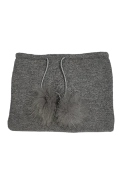 Sale Double Faced Cashmere Funnel - Drawstring - Fox Fur Balls Women Scarves